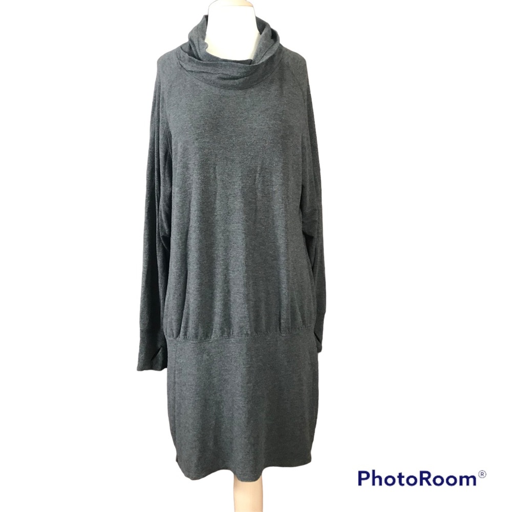 Athleta Duran Dolman Drop Waist Tunic Long Sleeve Gray Dress Size XL